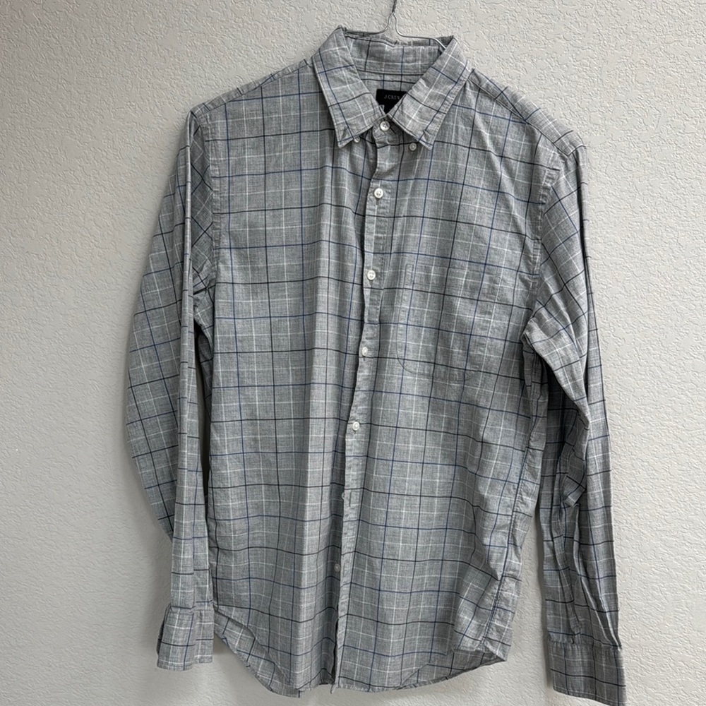 J. Crew Men's Blue and Gray Checkered Shirt